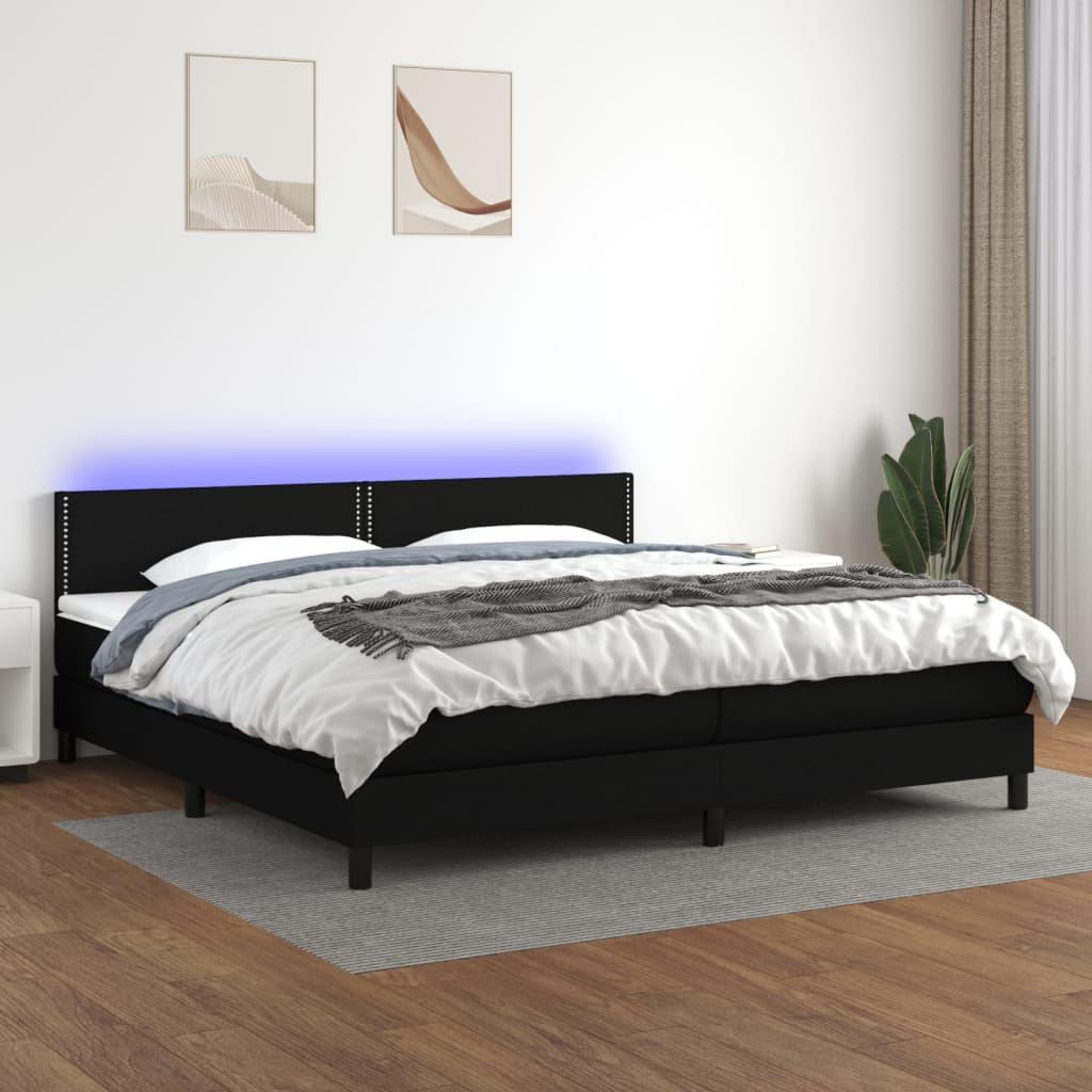 Kontinentalseng med LED-lys 200 × 200 cm - stof, sort