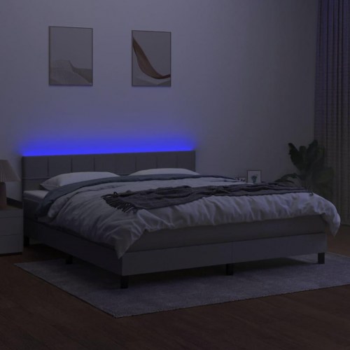 Kontinentalseng med LED-lys 160×200 cm - stof, lysegrå