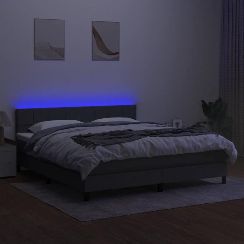 Kontinentalseng med LED-lys 160×200 cm - stof, mørkegrå
