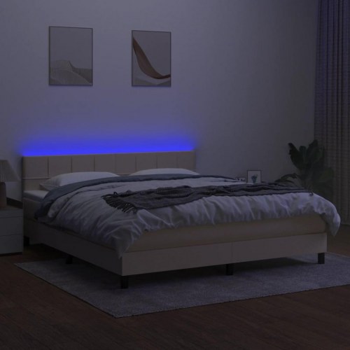 Kontinentalseng med LED-lys 160×200 cm - stof, cremefarvet