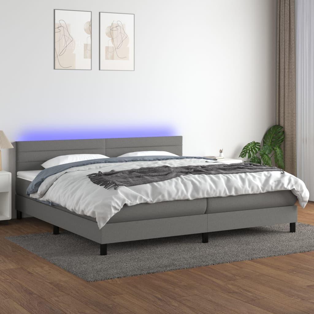 Kontinentalseng med LED-lys 200×200 cm - stof, mørkegrå