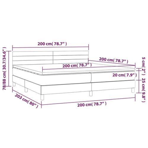 Kontinentalseng med LED-lys 200x200 cm stof gråbrun