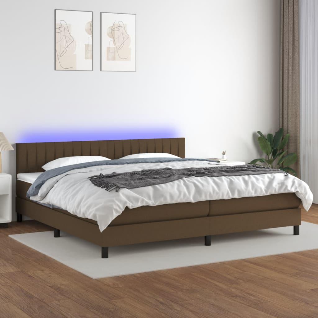 Kontinentalseng med LED-lys 200x200 cm - stof, mørkebrun billede