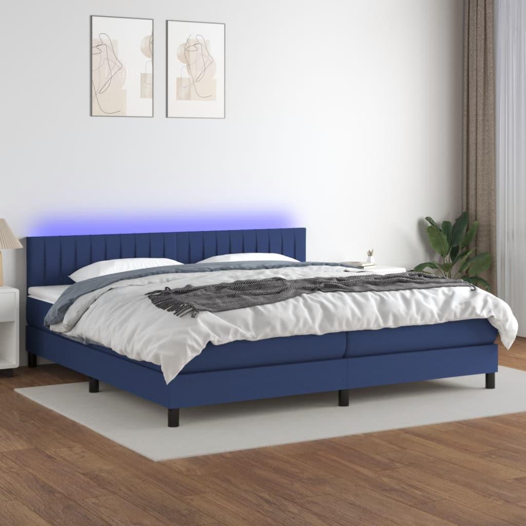 Kontinentalseng med LED-lys 200×200 cm - stof, blå billede
