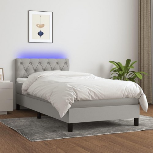 Kontinentalseng med LED-lys 80×200 cm - stof, lysegrå