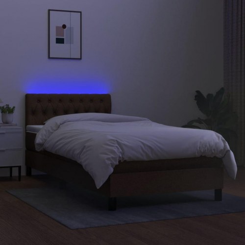 Kontinentalseng med LED-lys 90×200 cm - stof, mørkebrun