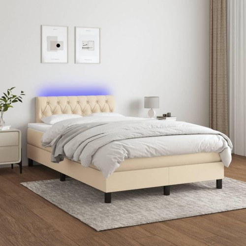Kontinentalseng med LED-lys 120×200 cm - stof, cremefarvet