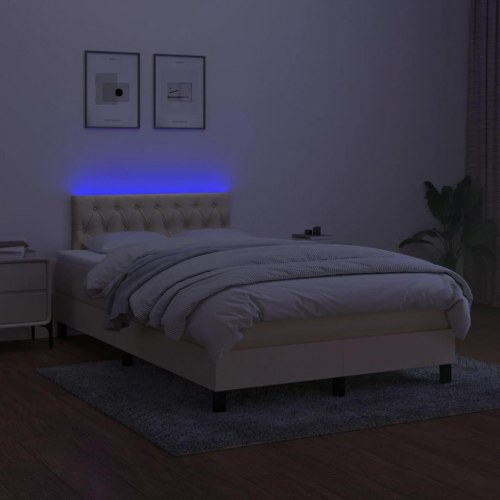 Kontinentalseng med LED-lys 120×200 cm - stof, cremefarvet