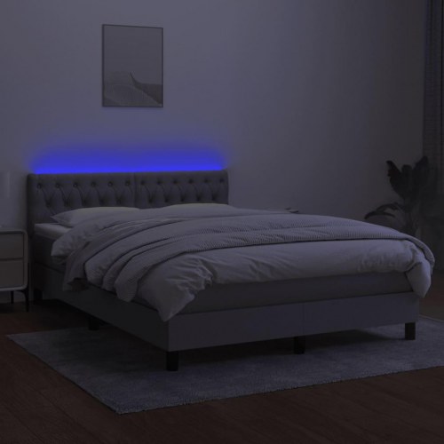 Kontinentalseng med LED-lys 140×190 cm - stof, lysegrå