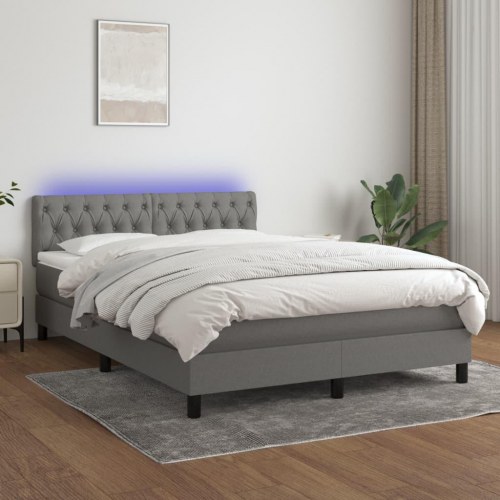 Kontinentalseng med LED-lys 140×190 cm - stof, mørkegrå