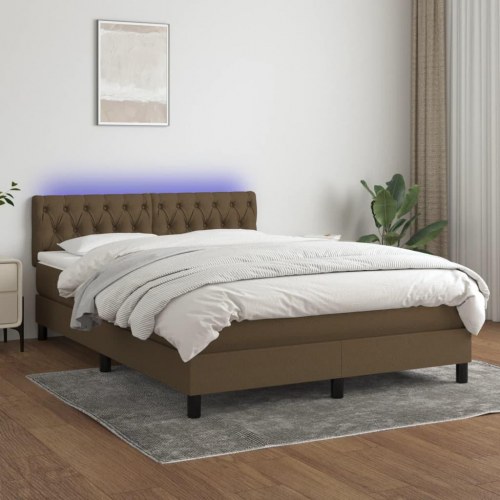 Kontinentalseng med LED-lys 140×190 cm - stof, mørkebrun