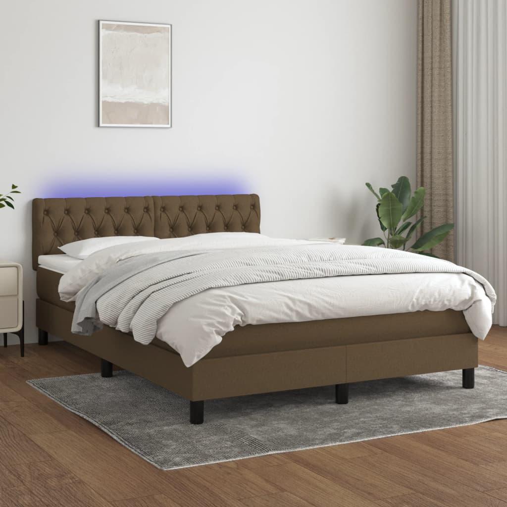 Kontinentalseng med LED-lys 140×190 cm - stof, mørkebrun