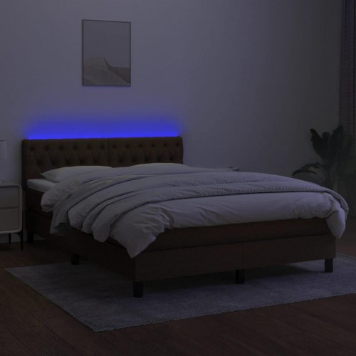 Kontinentalseng med LED-lys 140×190 cm - stof, mørkebrun