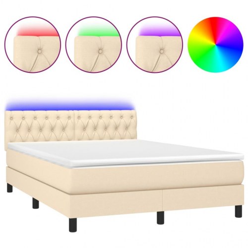 Kontinentalseng med LED-lys 140×190 cm - stof, cremefarvet