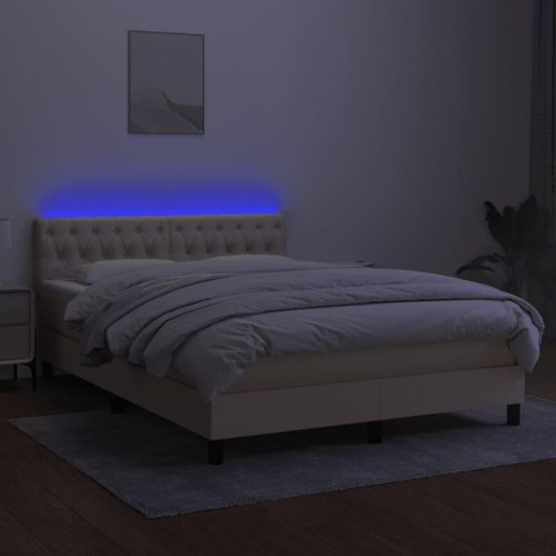 Kontinentalseng med LED-lys 140×190 cm - stof, cremefarvet