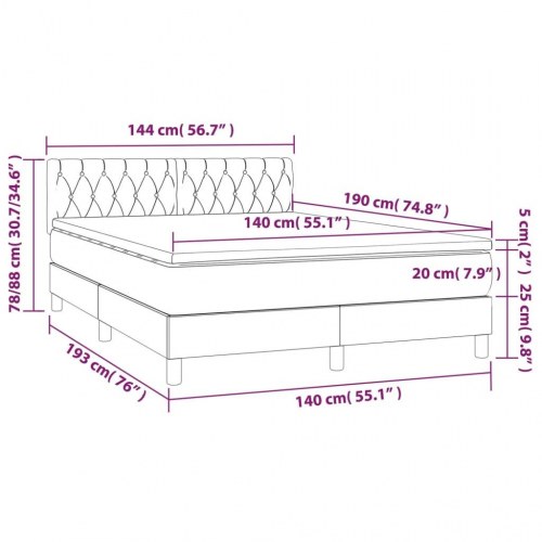 Kontinentalseng med LED-lys 140×190 cm - stof, cremefarvet
