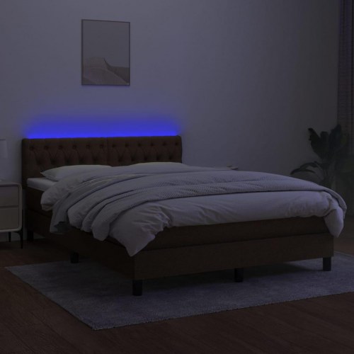 Kontinentalseng med LED-lys 140x200 cm - stof, mørkebrun