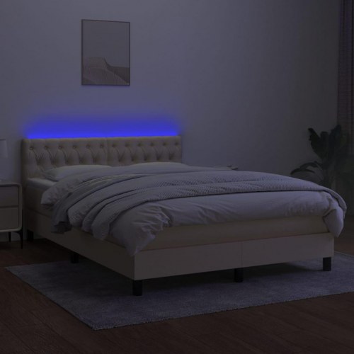 Kontinentalseng med LED-lys 140x200 cm - stof, cremefarvet