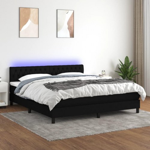 Kontinentalseng med LED-lys 160×200 cm - stof, sort