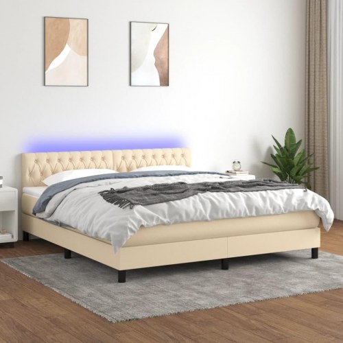 Kontinentalseng med LED-lys 160×200 cm - stof, cremefarvet