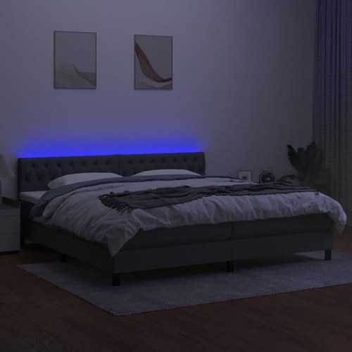 Kontinentalseng med LED-lys 200x200 cm - stof, mørkegrå