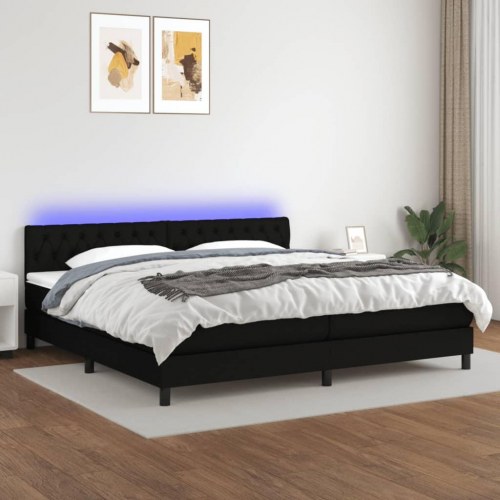 Kontinentalseng med LED-lys 200x200 cm - stof, sort