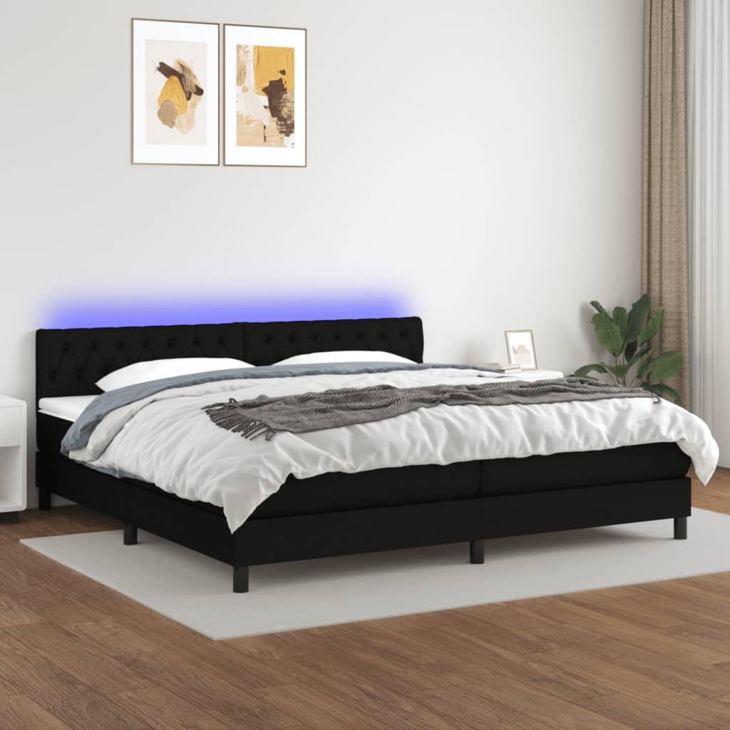 Kontinentalseng med LED-lys 200x200 cm - stof, sort