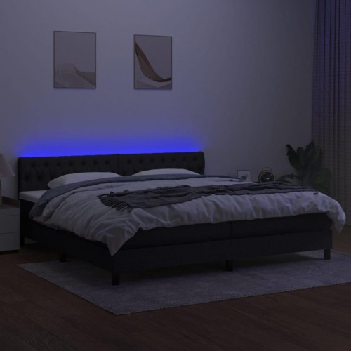 Kontinentalseng med LED-lys 200x200 cm - stof, sort