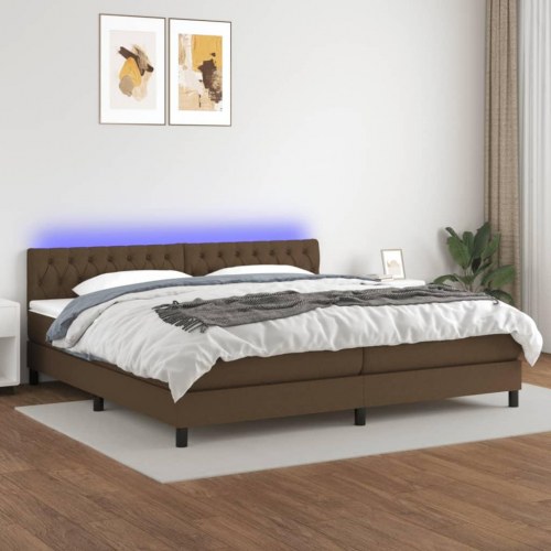 Kontinentalseng med LED-lys 200x200 cm - stof, mørkebrun
