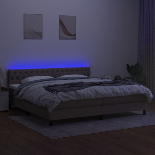 Kontinentalseng med LED-lys 200x200 cm - stof, gråbrun