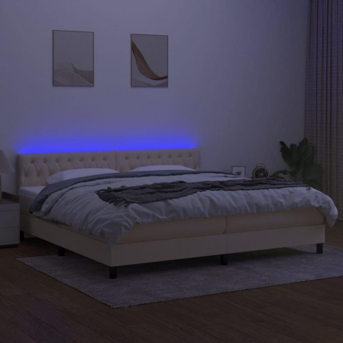 Kontinentalseng med LED-lys 200×200 cm - stof, cremefarvet