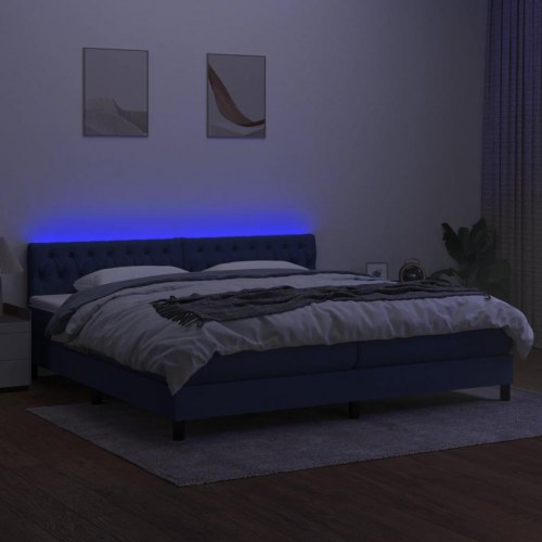 Kontinentalseng med LED-lys 200×200 cm - stof, blå
