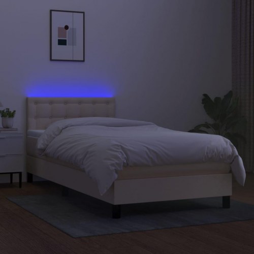 Kontinentalseng med LED-lys 80×200 cm - stof, cremefarvet