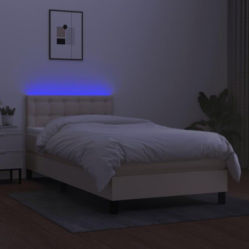 Kontinentalseng med LED-lys 90x200 cm - stof, cremefarvet