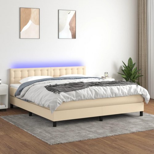 Kontinentalseng med LED-lys 160×200 cm - stof, cremefarvet