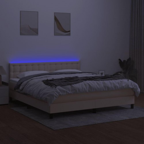 Kontinentalseng med LED-lys 160×200 cm - stof, cremefarvet