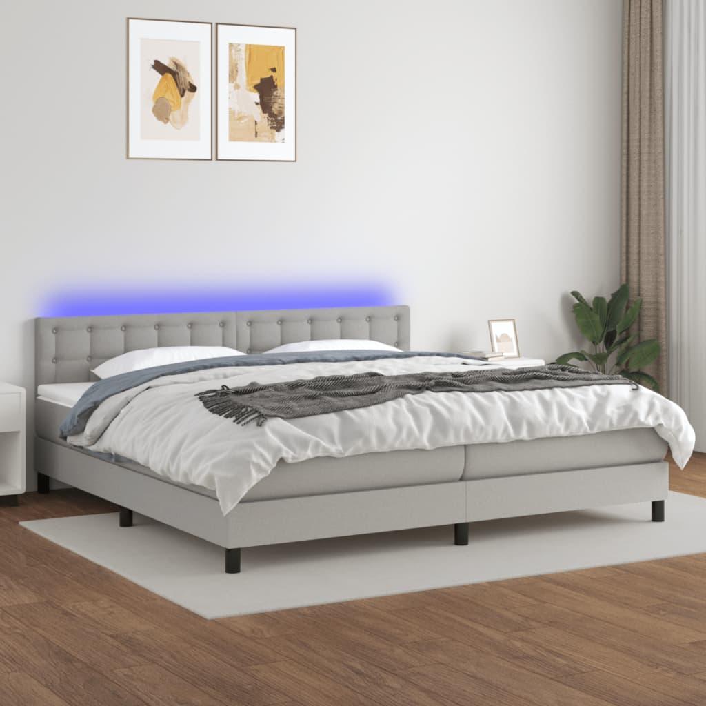 Kontinentalseng med LED-lys 200x200 cm stof lysegrå billede