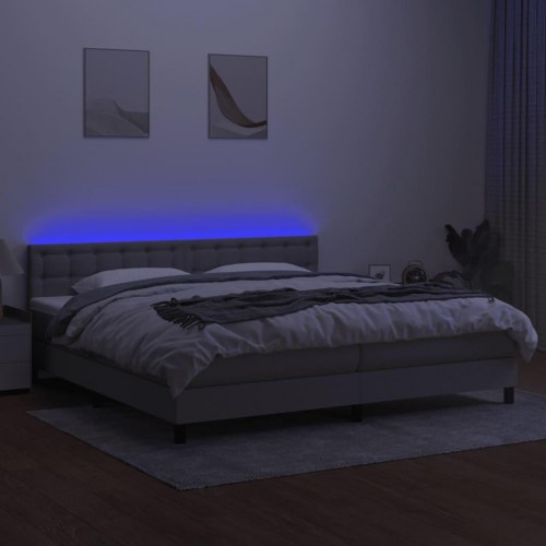 Kontinentalseng med LED-lys - 200 x 200 cm, stof i lysegrå
