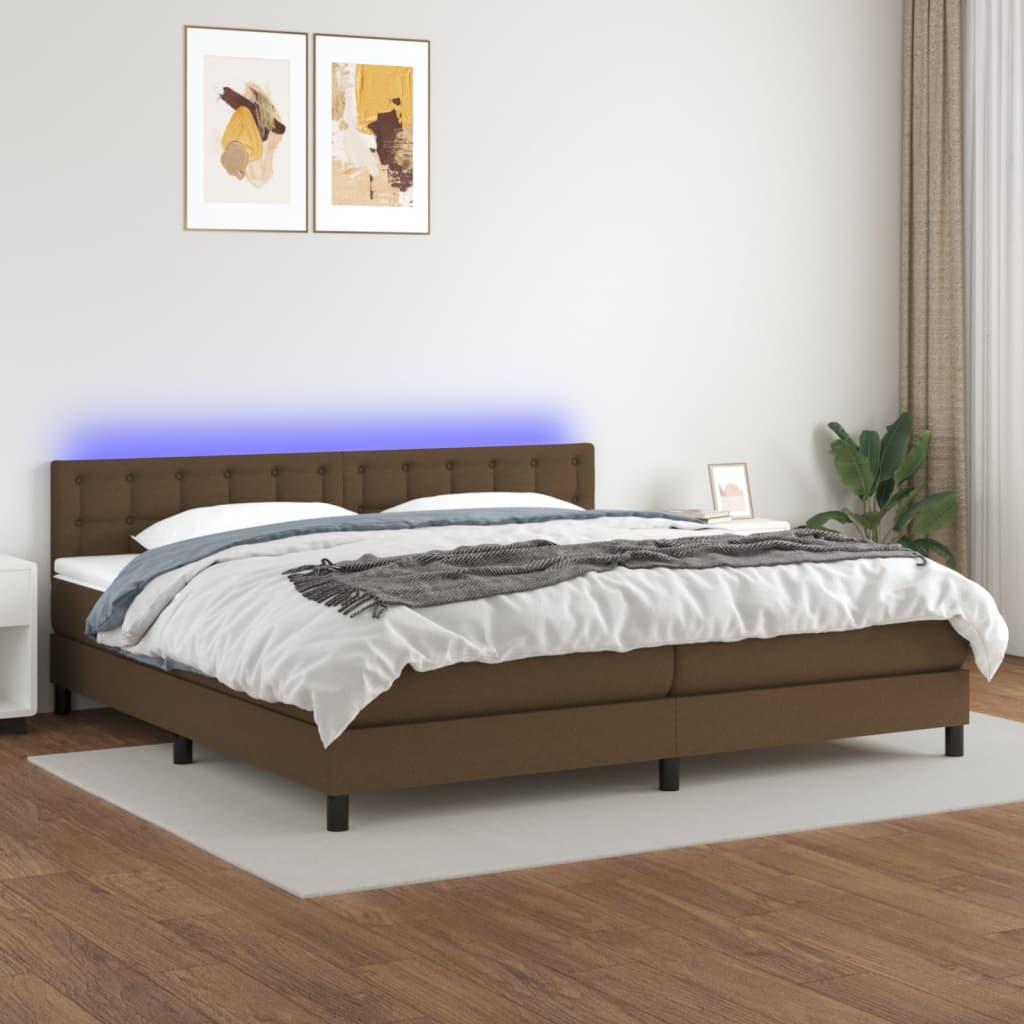 Kontinentalseng med LED-lys 200×200 cm - stof, mørkebrun billede