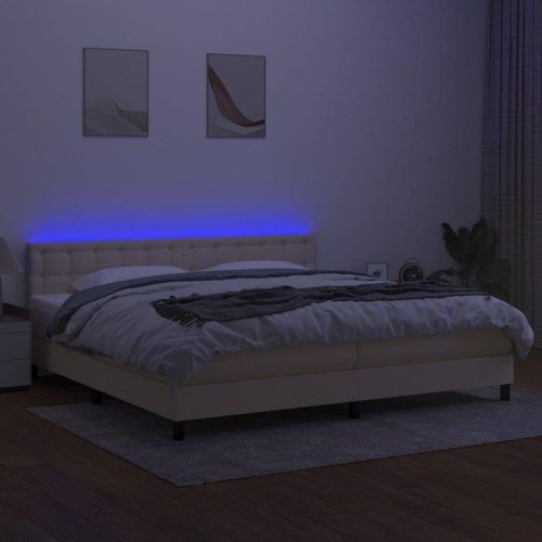 Kontinentalseng med LED-lys 200×200 cm - stof, cremefarvet