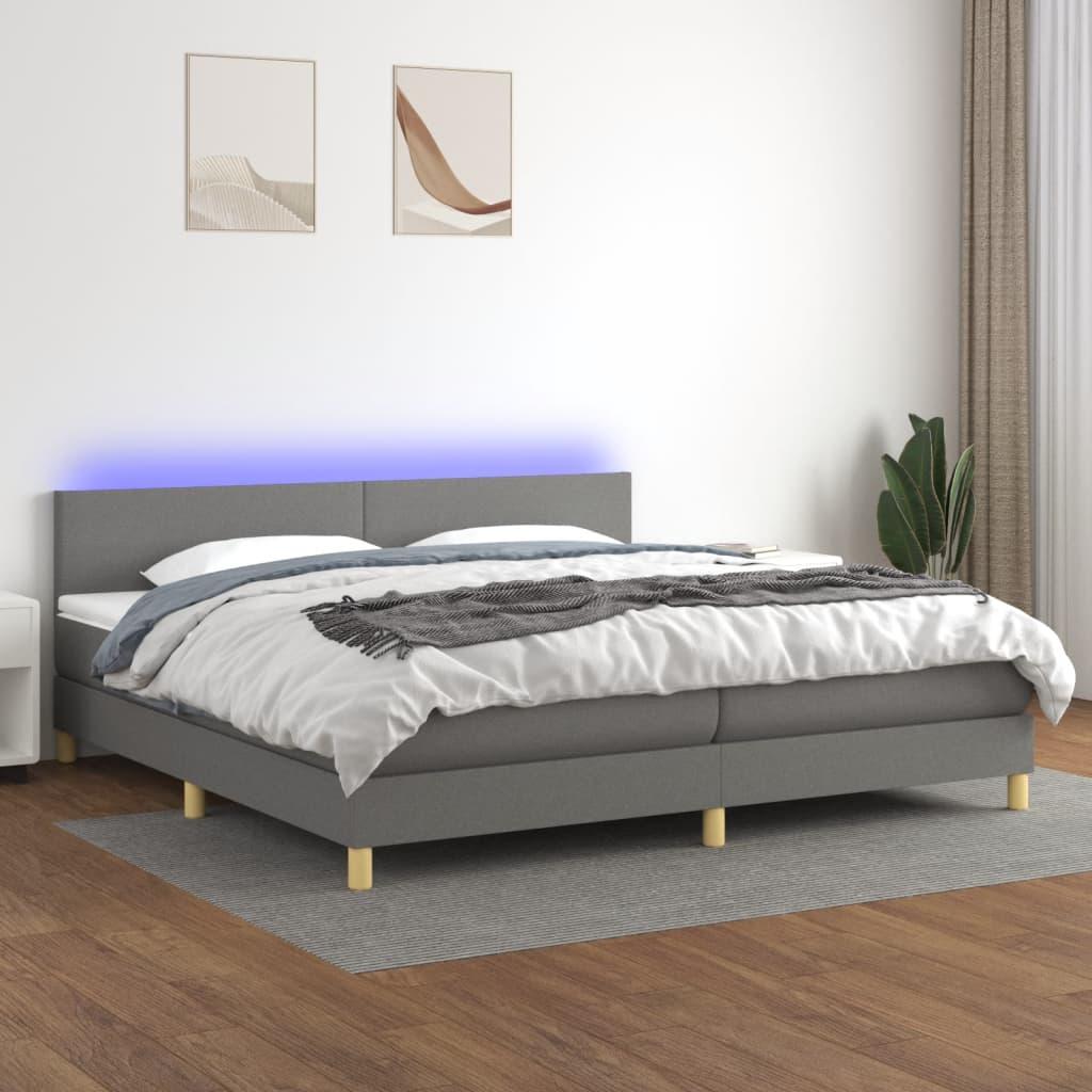 Kontinentalseng med LED-lys 200x200 cm - stof, mørkegrå billede