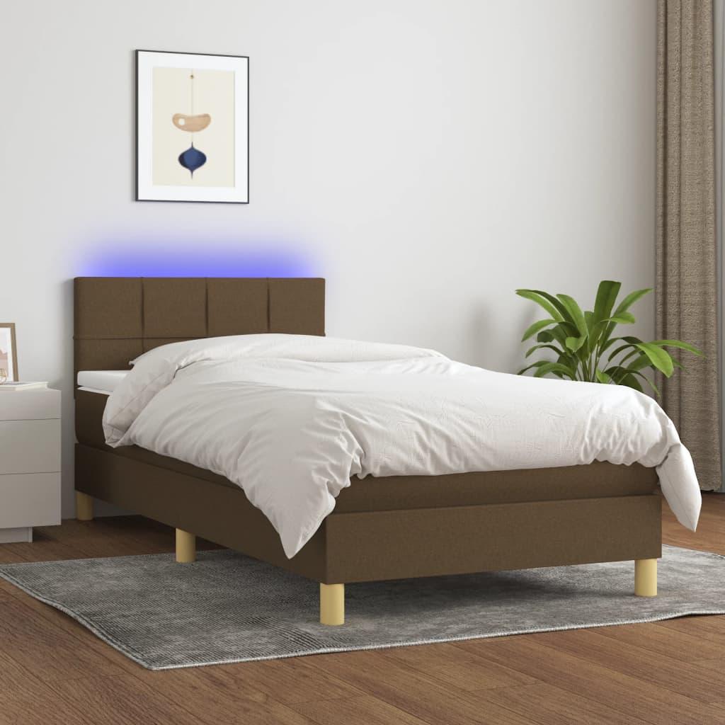 Kontinentalseng med LED-lys 100×200 cm - stof, mørkebrun billede
