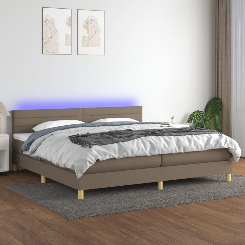Kontinentalseng med LED-lys 200×200 cm - stof, gråbrun