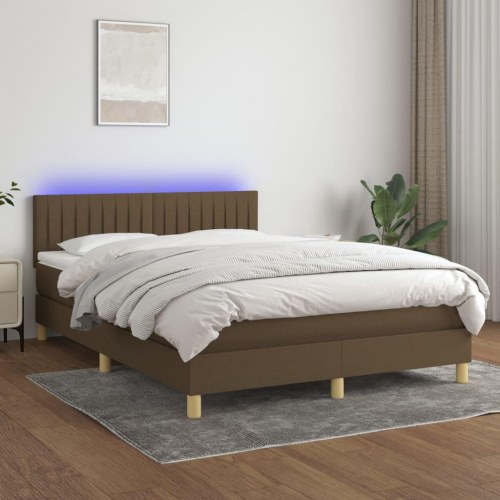 Kontinentalseng med LED-lys 140×190 cm - stof, mørkebrun