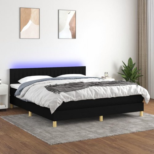 Kontinentalseng med LED-lys 160×200 cm - stof, sort