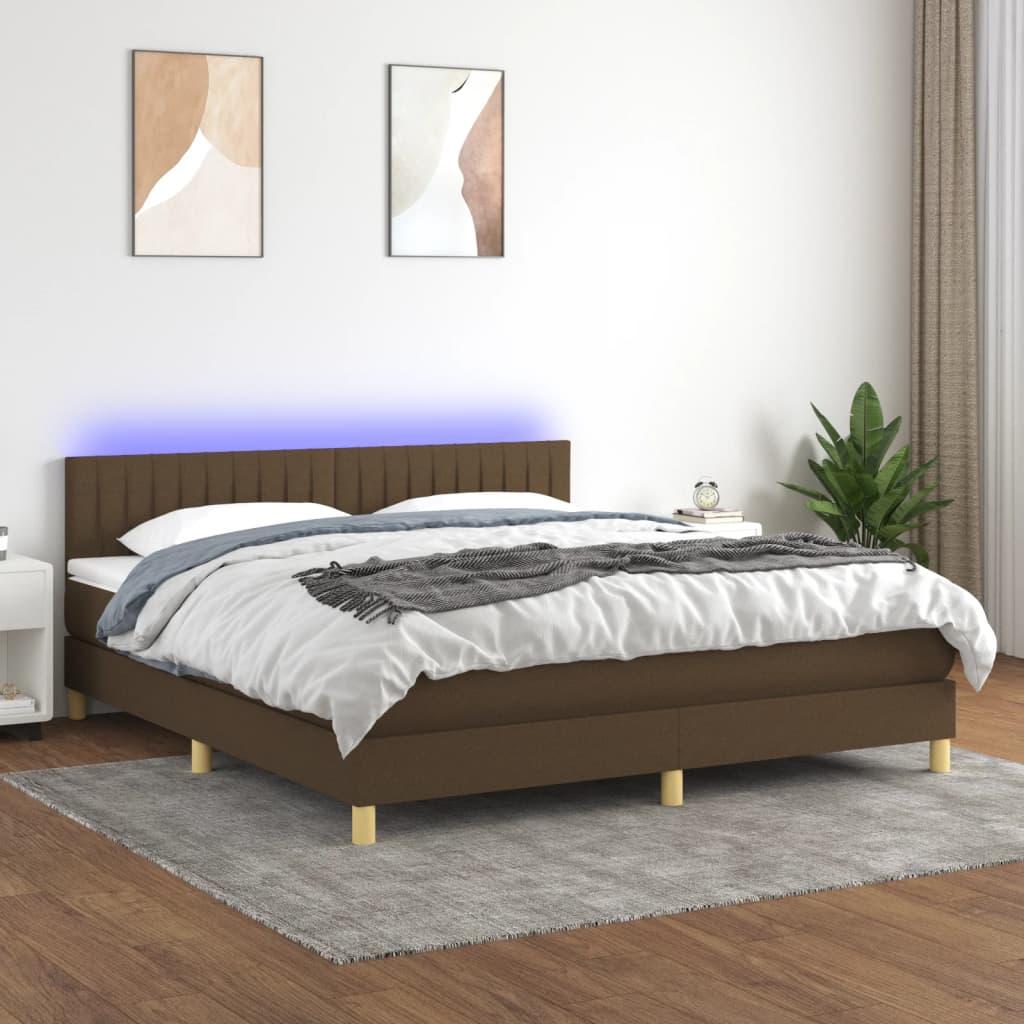 Kontinentalseng med LED-lys 160×200 cm - stof, mørkebrun billede