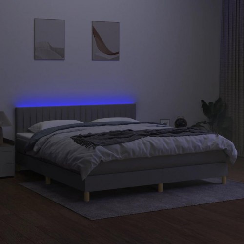 Kontinentalseng med LED-lys 180×200 cm - stof, lysegrå