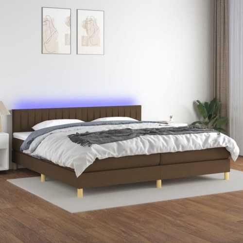 Kontinentalseng med LED-lys 200x200 cm - stof, mørkebrun