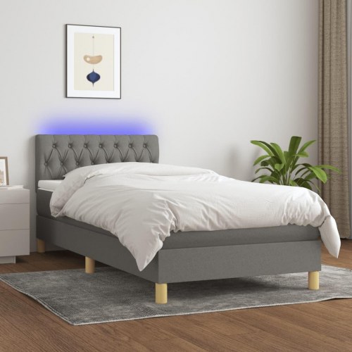 Kontinentalseng med LED-lys 90×200 cm - stof, mørkegrå