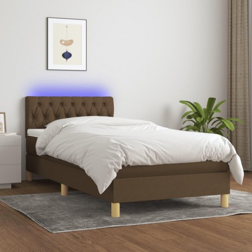 Kontinentalseng med LED-lys 90 × 200 cm - stof, mørkebrun